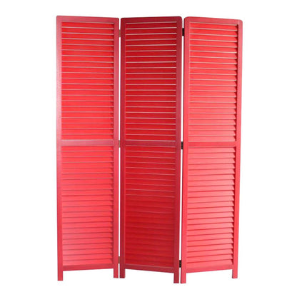 67" Red Solid Wood Panel Screen Room Divider