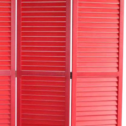 67" Red Wood Folding Three Panel Screen Room Divider