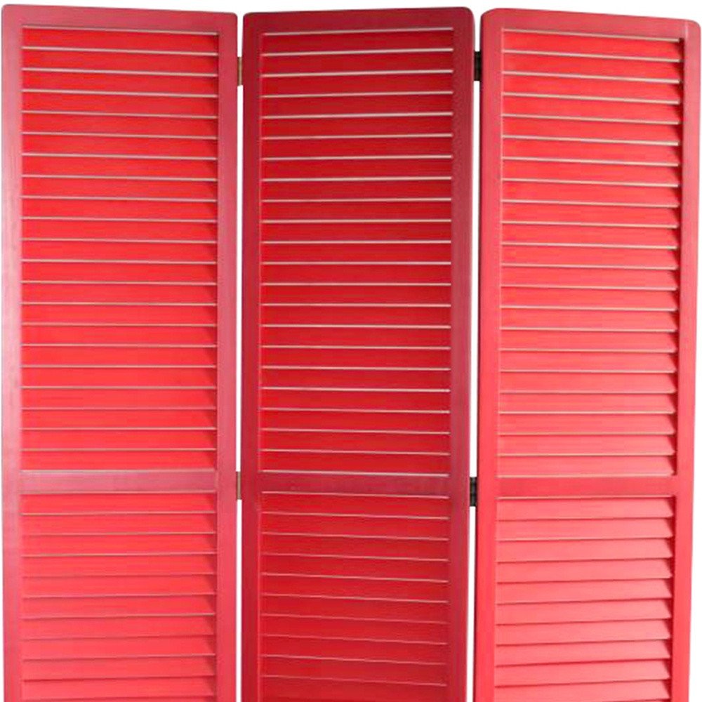 67" Red Wood Folding Three Panel Screen Room Divider
