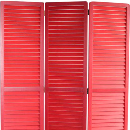 67" Red Wood Folding Three Panel Screen Room Divider