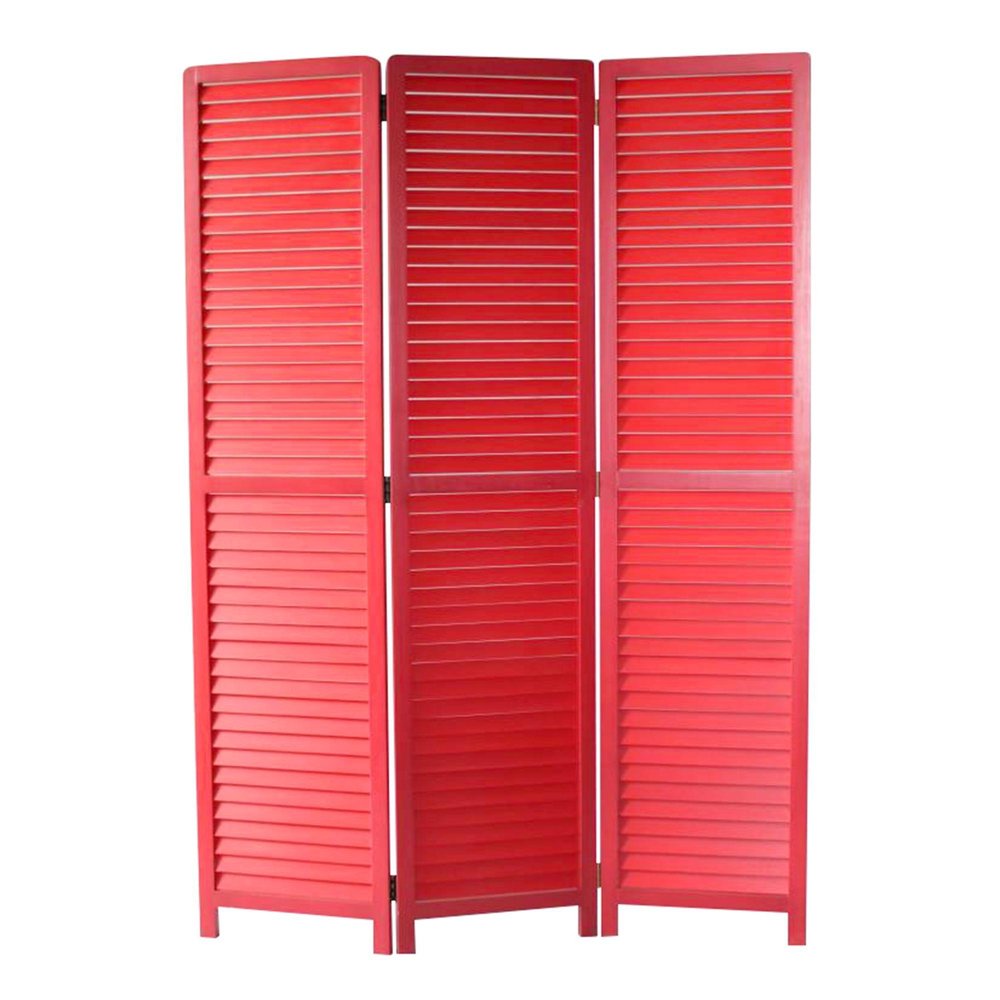 67" Red Solid Wood Panel Screen Room Divider