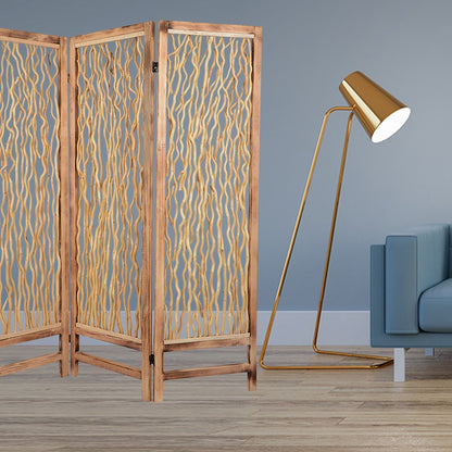 69" Brown Wood Folding Three Panel Screen Room Divider