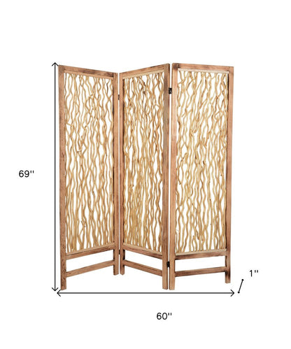 69" Brown Solid Wood Panel Screen Room Divider
