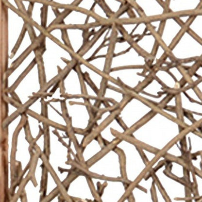 69" Brown Wood Folding Three Panel Screen Room Divider