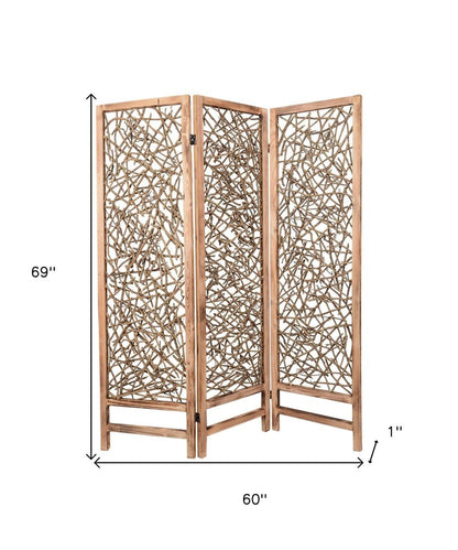 69" Brown Solid Wood Panel Screen Room Divider