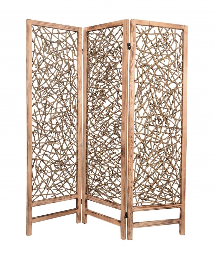 69" Brown Solid Wood Panel Screen Room Divider