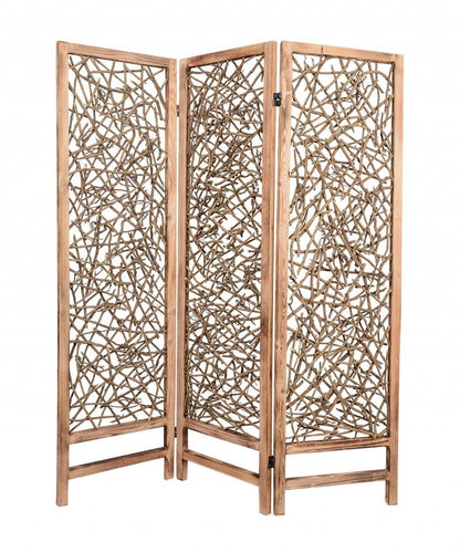 69" Brown Solid Wood Panel Screen Room Divider