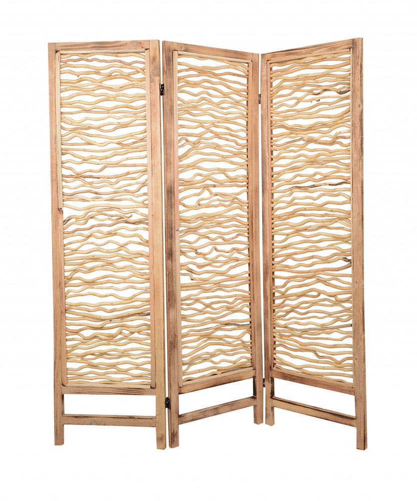 69" Brown Wood Folding Three Panel Screen Room Divider