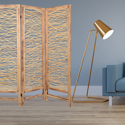 69" Brown Wood Folding Three Panel Screen Room Divider