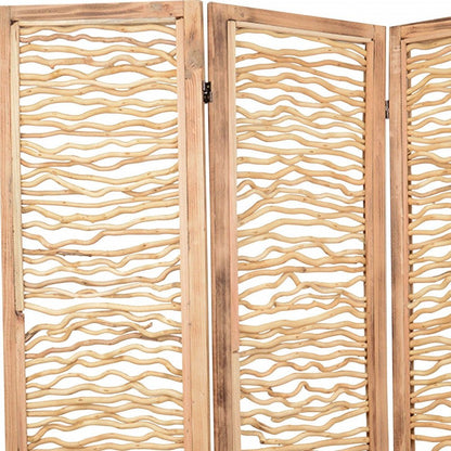 69" Brown Solid Wood Panel Screen Room Divider