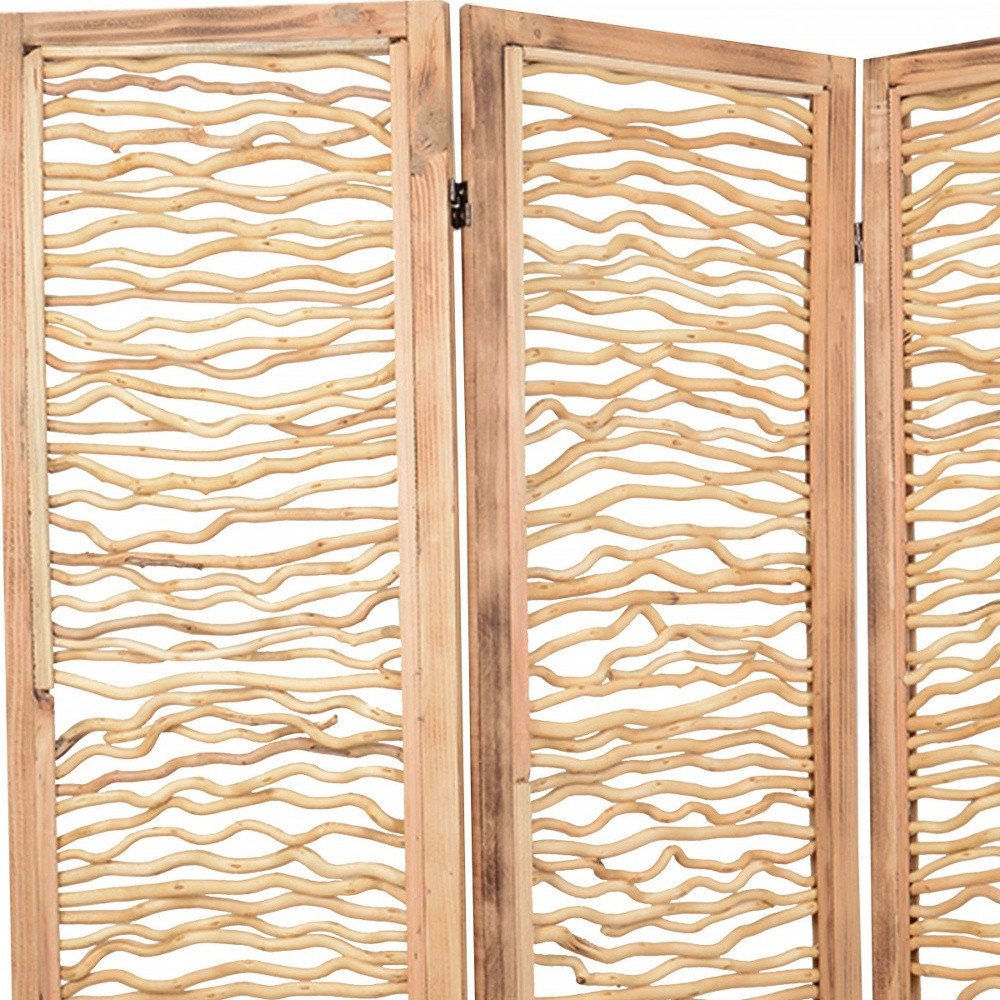 69" Brown Wood Folding Three Panel Screen Room Divider