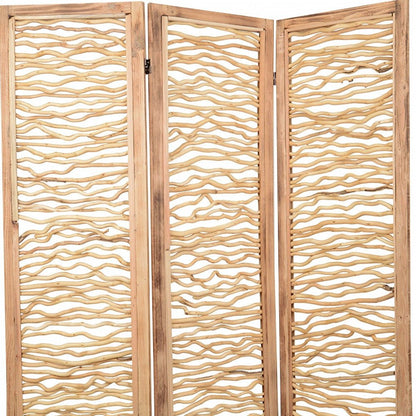 69" Brown Wood Folding Three Panel Screen Room Divider