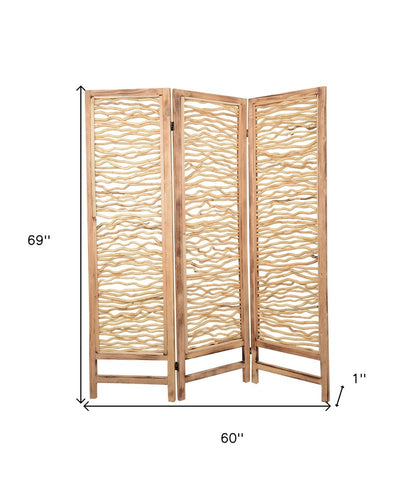 69" Brown Solid Wood Panel Screen Room Divider