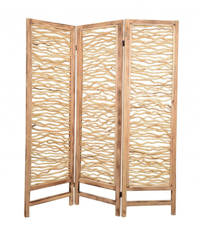 69" Brown Solid Wood Panel Screen Room Divider