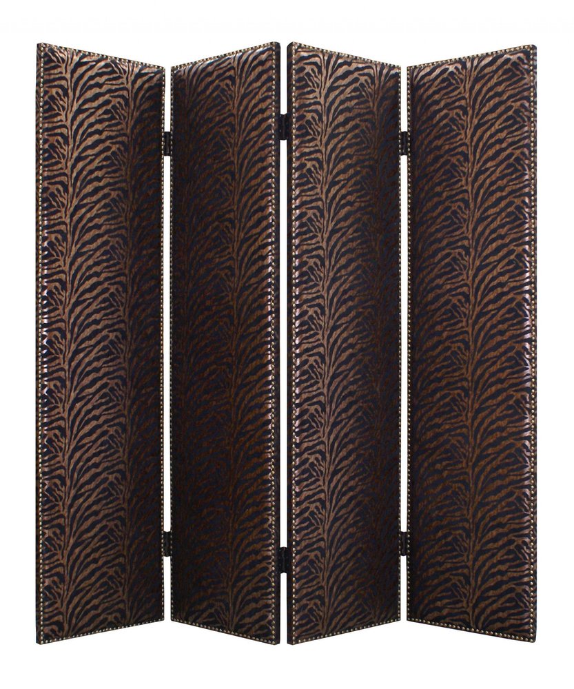 84" Bronze Fabric Folding Four Panel Screen Room Divider