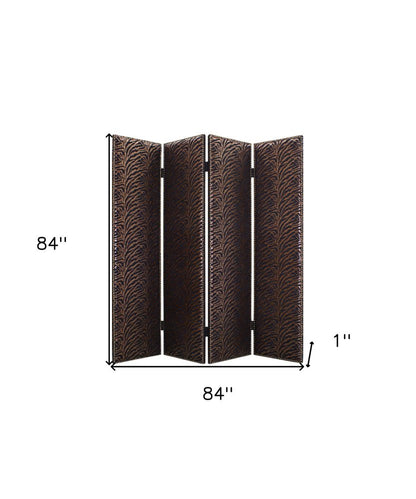 84" Bronze Fabric Folding Four Panel Screen Room Divider