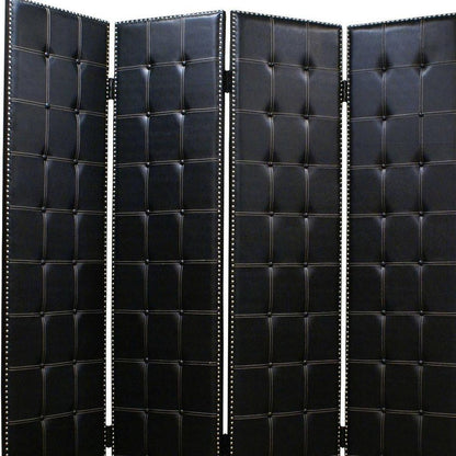 84" Black Faux Leather Folding Four Panel Screen Room Divider