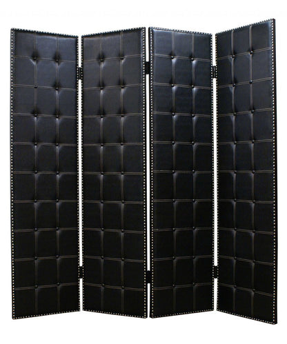 84" Black Faux Leather Folding Four Panel Screen Room Divider