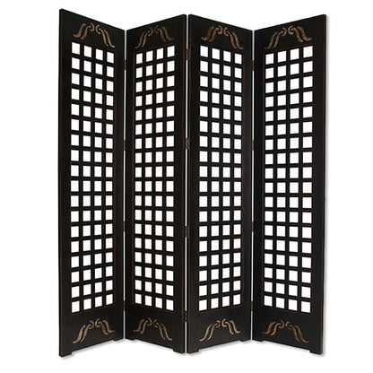 84" Brown Wood Folding Four Panel Screen Room Divider