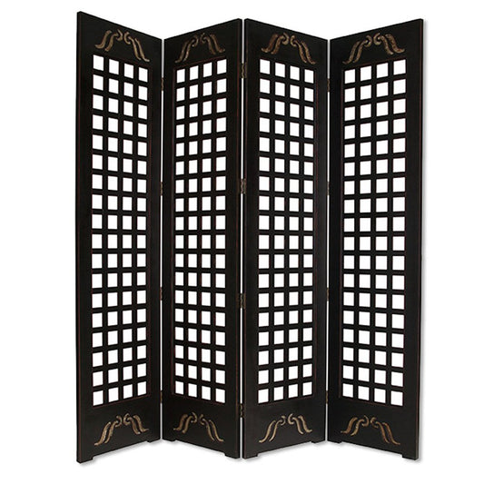 84" Brown Wood Folding Four Panel Screen Room Divider