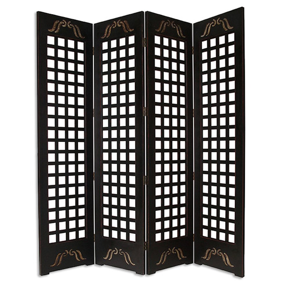 84" Brown Wood Folding Four Panel Screen Room Divider
