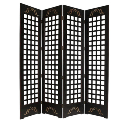 84" Brown Wood Folding Four Panel Screen Room Divider