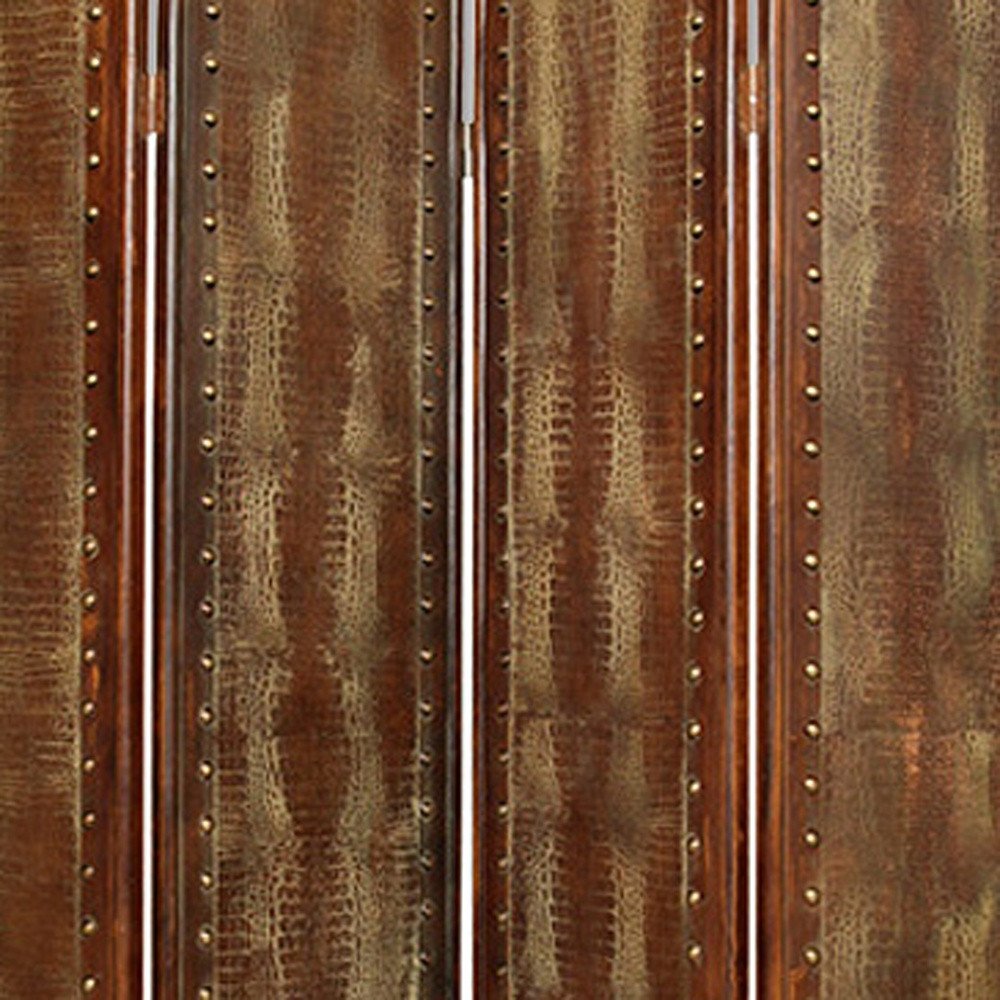 84" Brown Faux Leather Folding Four Panel Screen Room Divider