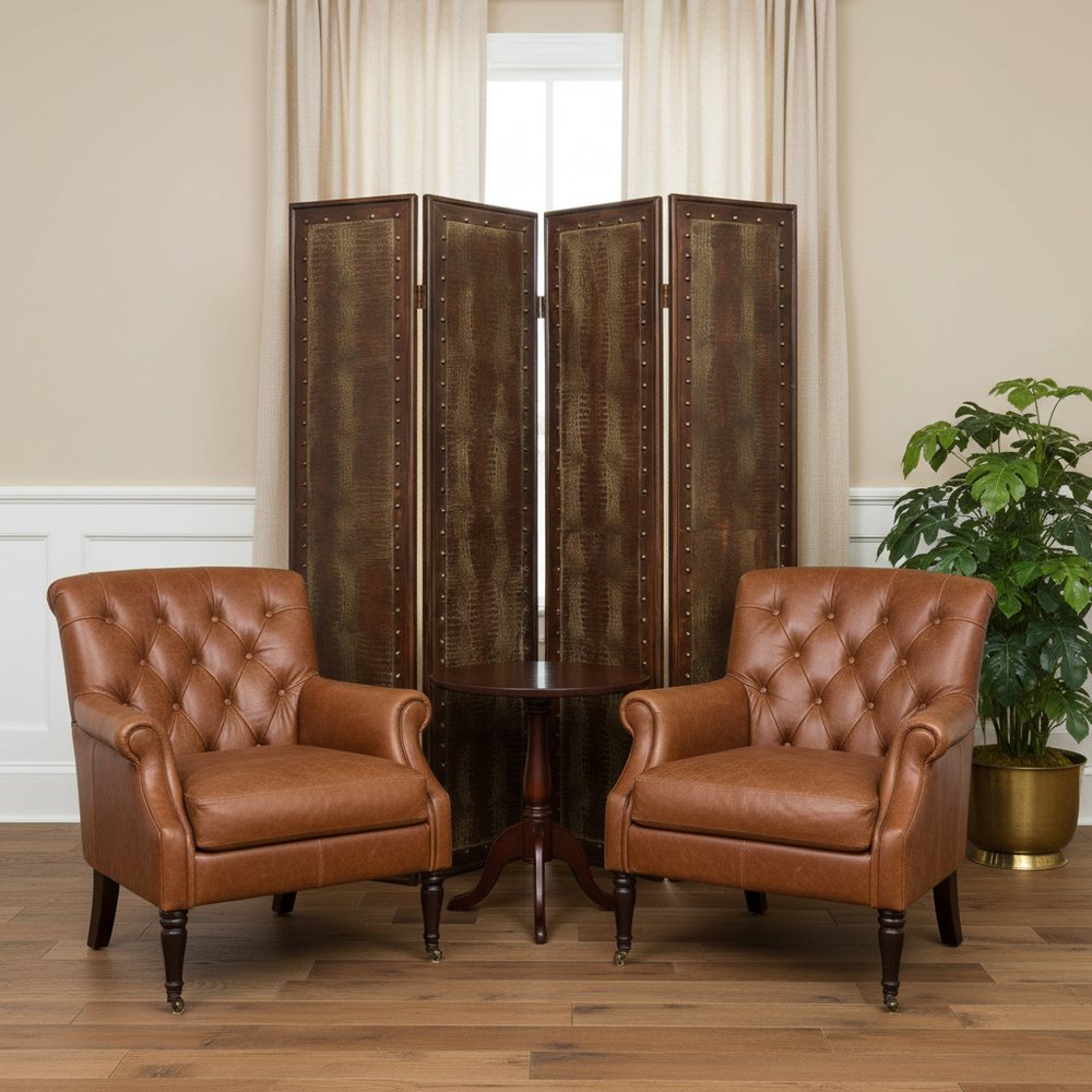 76" X 84" Brown Faux Leather Reptillian  Screen