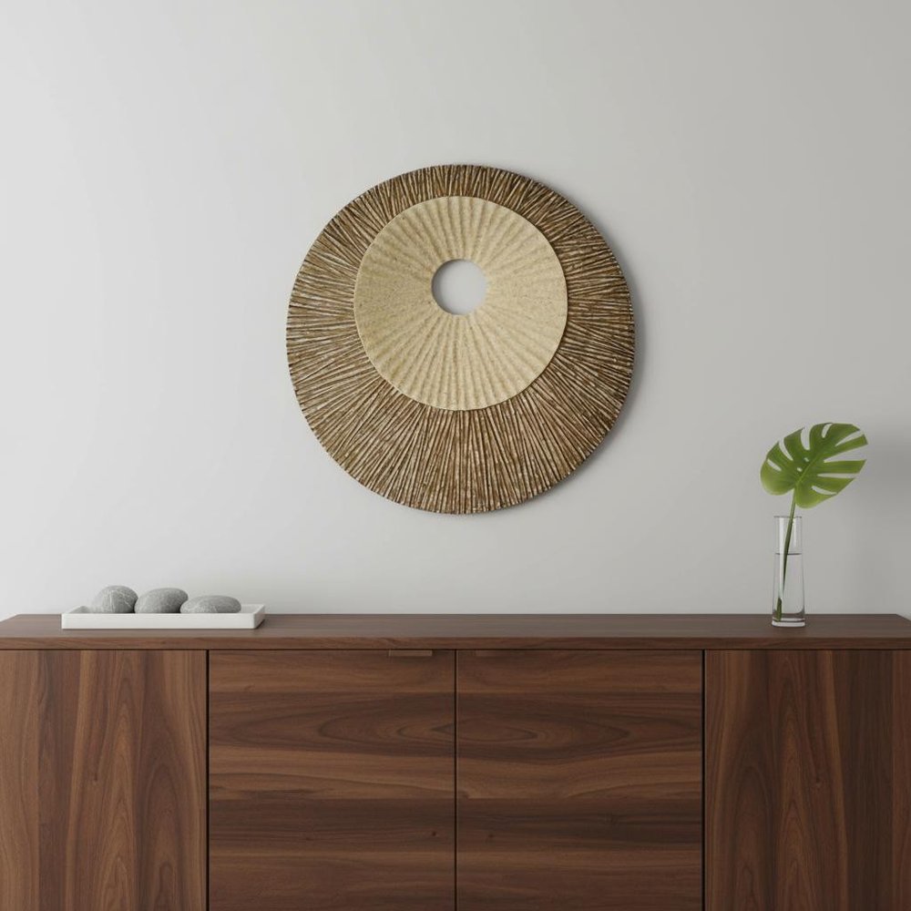 19" X 19" X 2.5" Brown Round Double Layer Ribbed  Wall Plaque