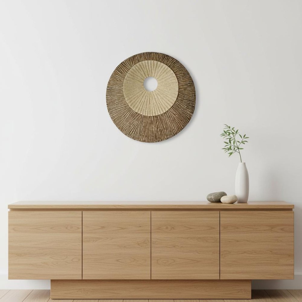 27" X 27"X 3" Brown Round Double Layer Ribbed  Wall Plaque