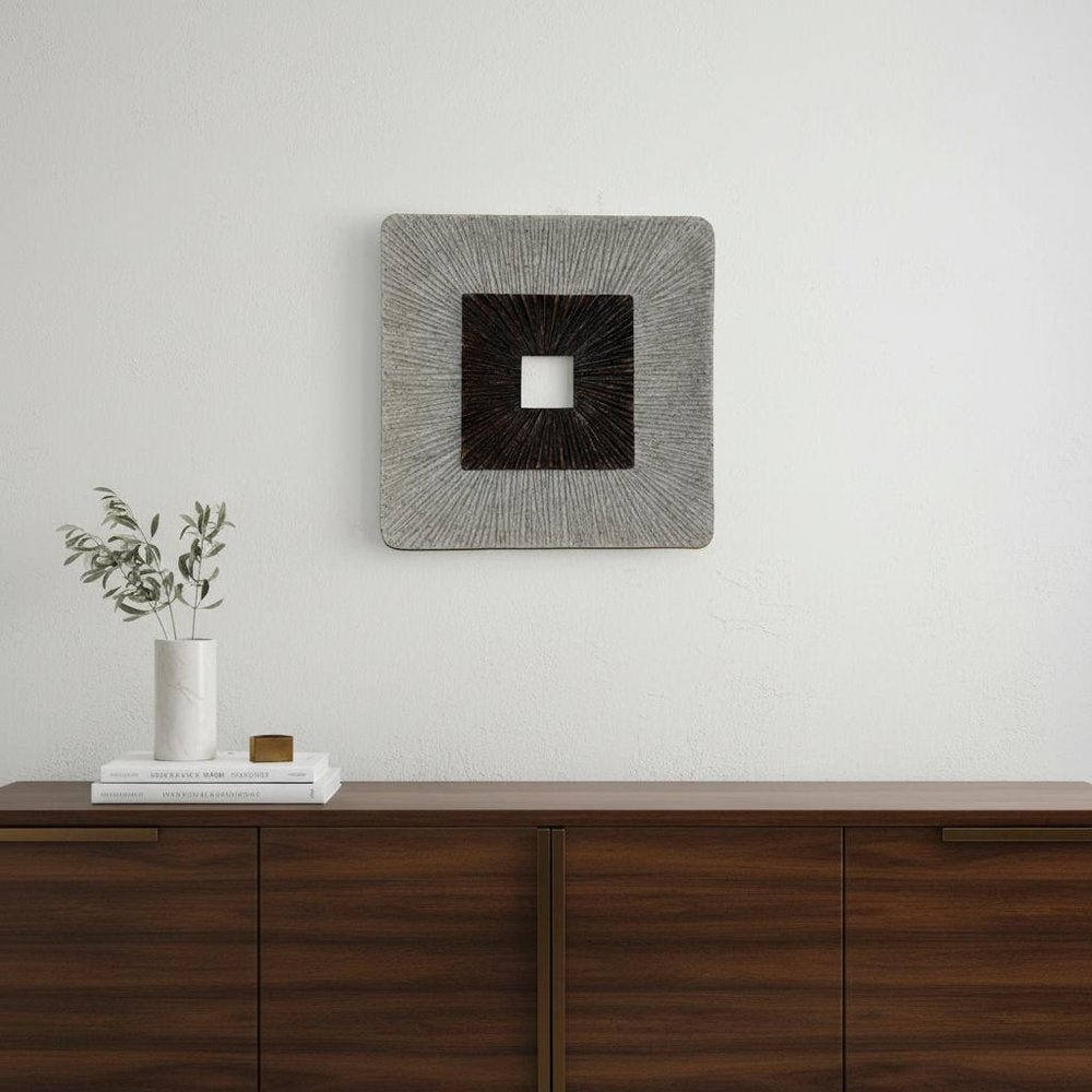 19" X 19" X 2.5" Modern Brown And Gray Ribbed Square Wall Art