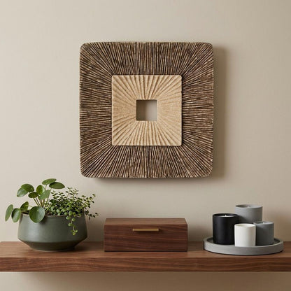 Set of Two Brown Abstract Geometric Sandstone Square Hanging Wall Decor