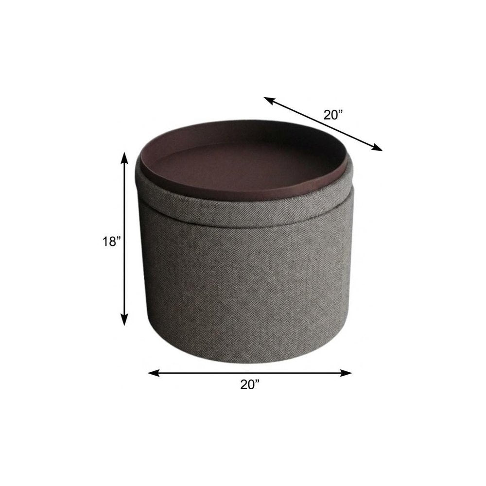 20" Gray Round Storage Ottoman