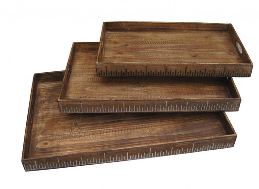 Set of Three Brown Wood Serving Tray