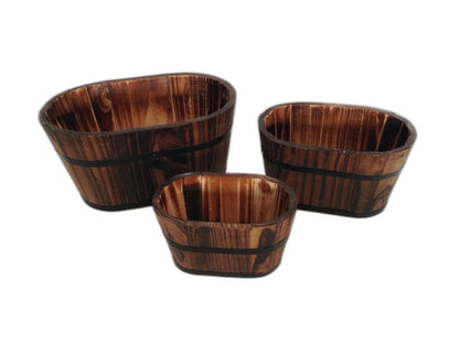 Set of Three Brown Solid Wood Rectangular Pot Planter