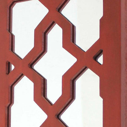 17" Red And Silver Geometric Solid Wood Wall Sconce Candle Holder