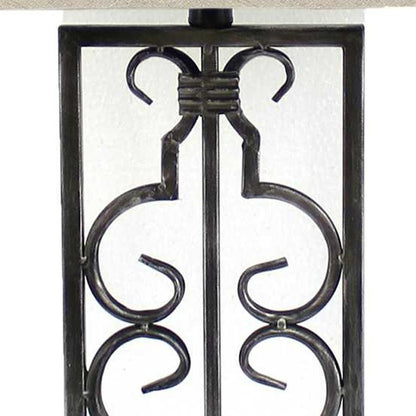 29" Distressed Gray Metal Bedside Lamp With Beige Shade