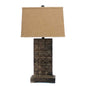 30" Distressed Bronze Metal Bedside Lamp With Khaki Shade