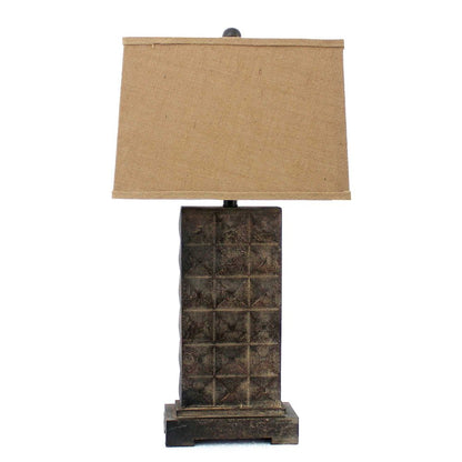 30" Distressed Bronze Metal Bedside Lamp With Khaki Shade