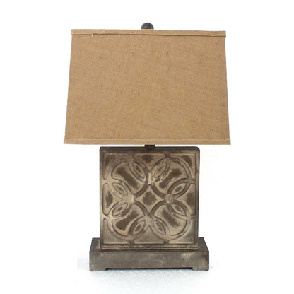 25" Distressed Brown Metal Bedside Lamp With Khaki Shade