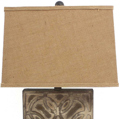 4.75 X 11.75 X 24.75 Brown Vintage With Khaki Linen Shade - Table Lamp