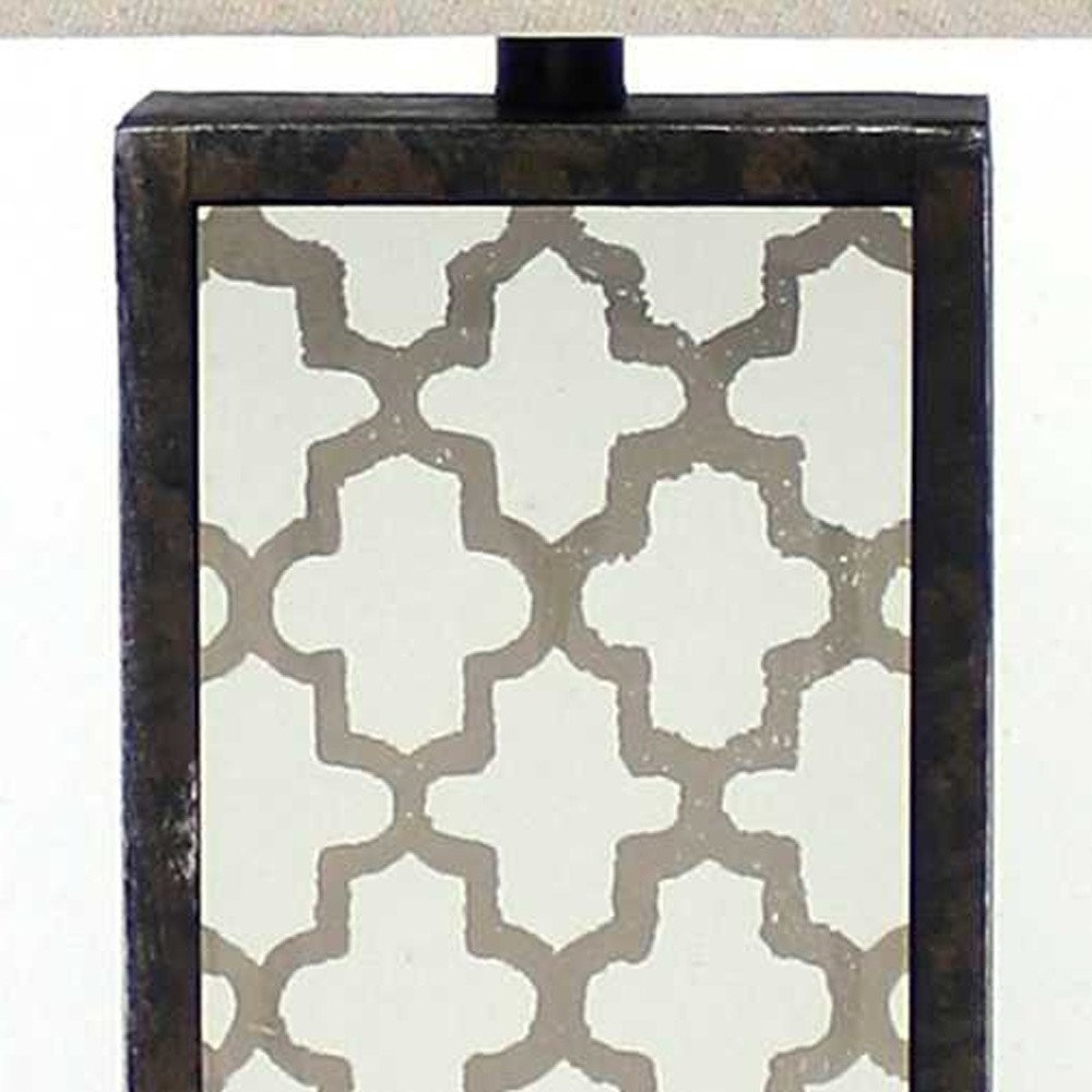 30" Distressed Bronze Metal Bedside Lamp With Beige Shade