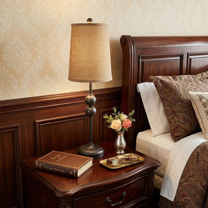 29" Bronze Bedside Lamp With Brown Shade