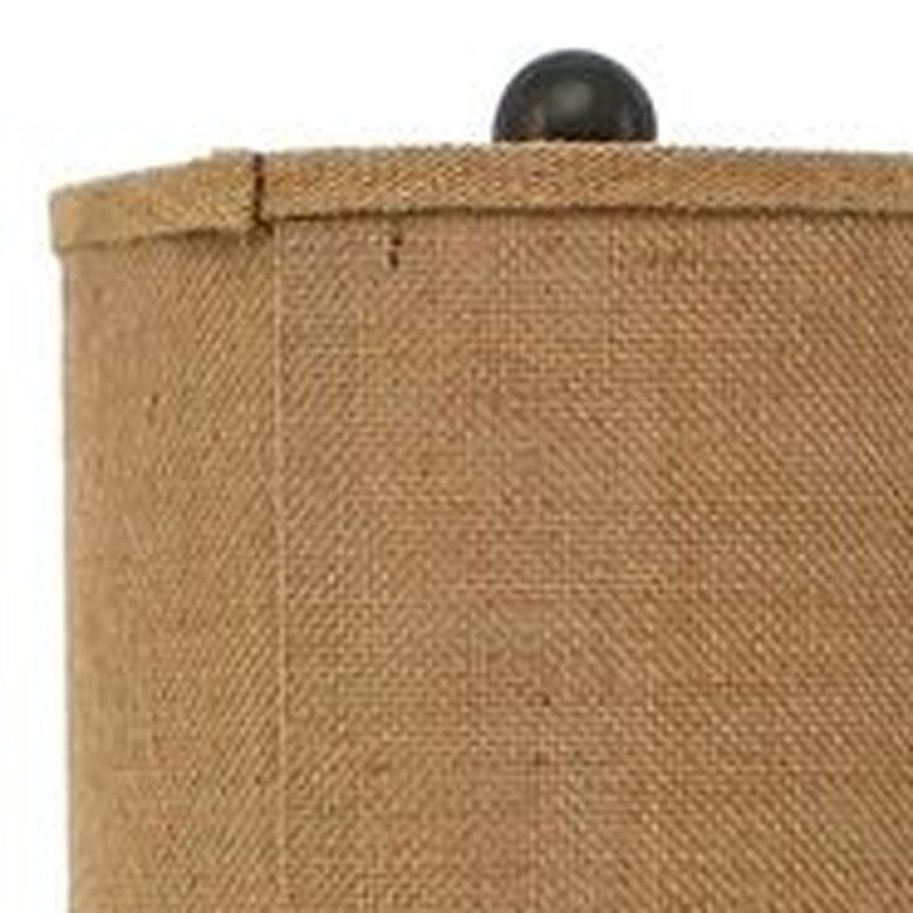 31" Black Fleur de Lis Metal Table Lamp With Natural Burlap Shade