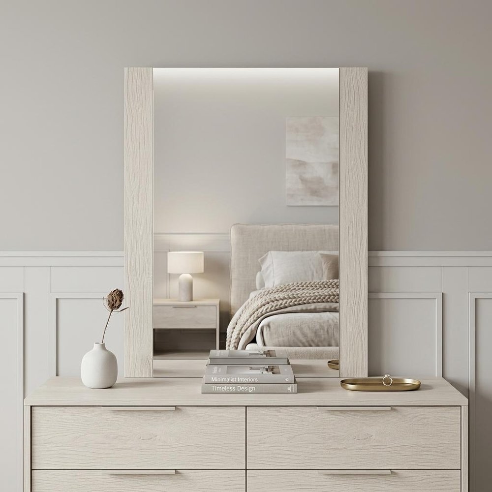 41" Black Faux Shagreen Partially Framed Accent Mirror