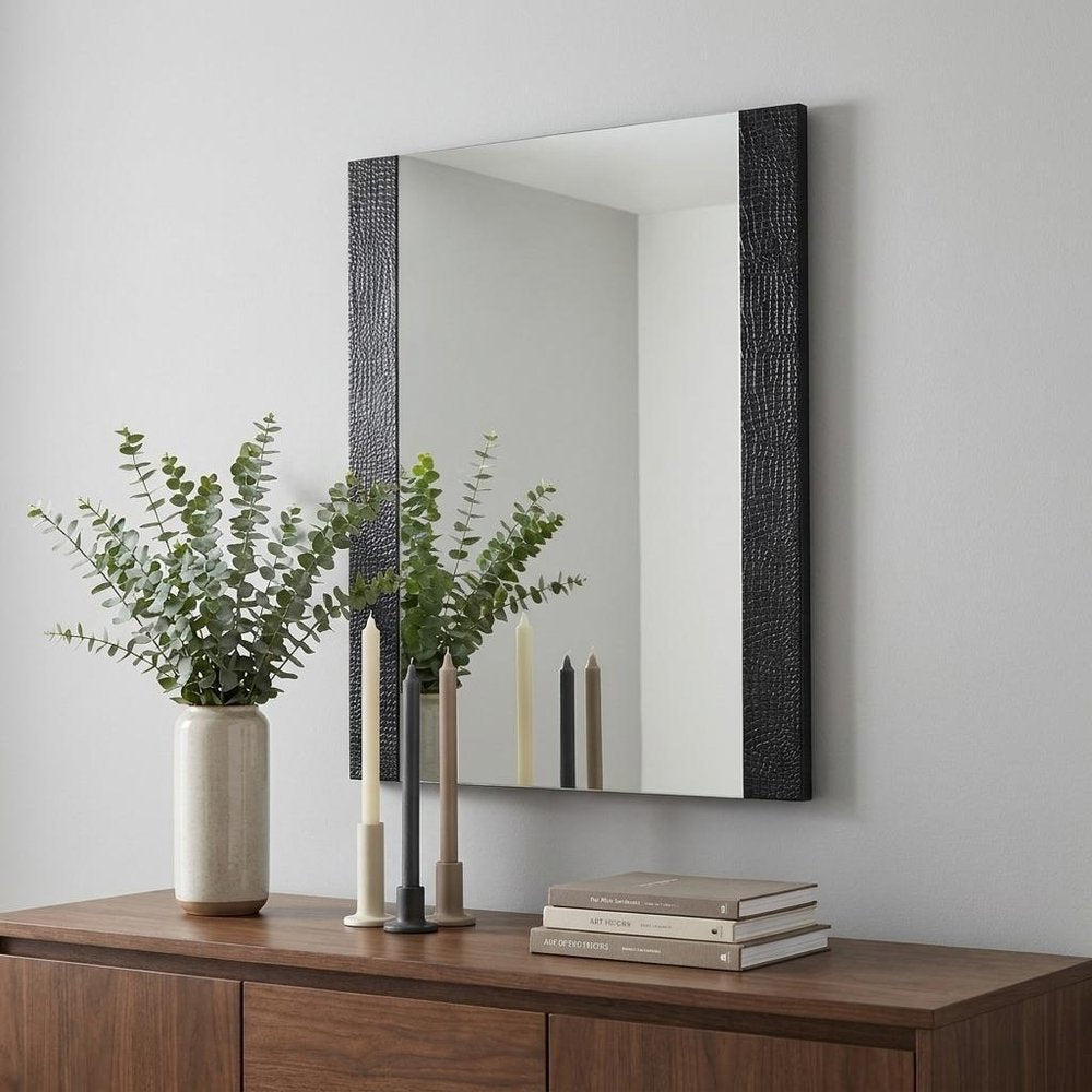 41" Black Faux Shagreen Partially Framed Accent Mirror