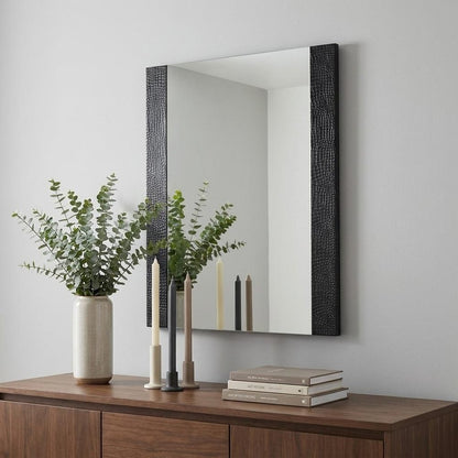 41" Black Faux Shagreen Partially Framed Accent Mirror