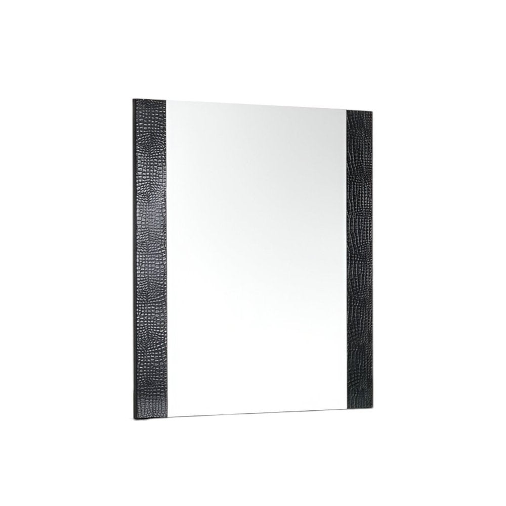41" Black Faux Shagreen Partially Framed Accent Mirror