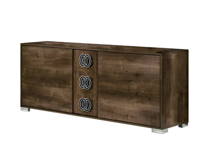 66" Brown Wood Three Drawer Double Dresser