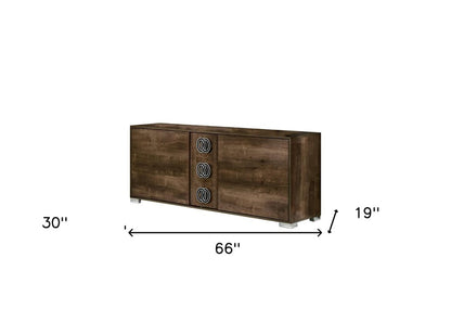 66" Brown Wood Three Drawer Double Dresser